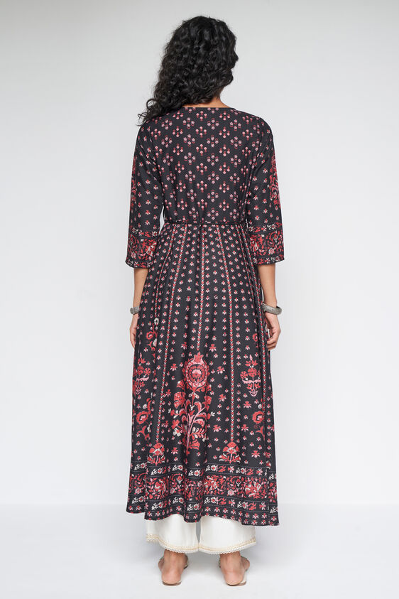 Black Floral Flared Kurta, Black, image 4